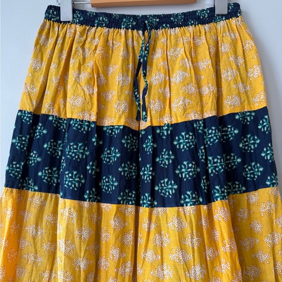 SOLD Boho Cottage Tiered Maxi Skirt Size Small Medium Navy Blue Yellow - Picture 3 of 7